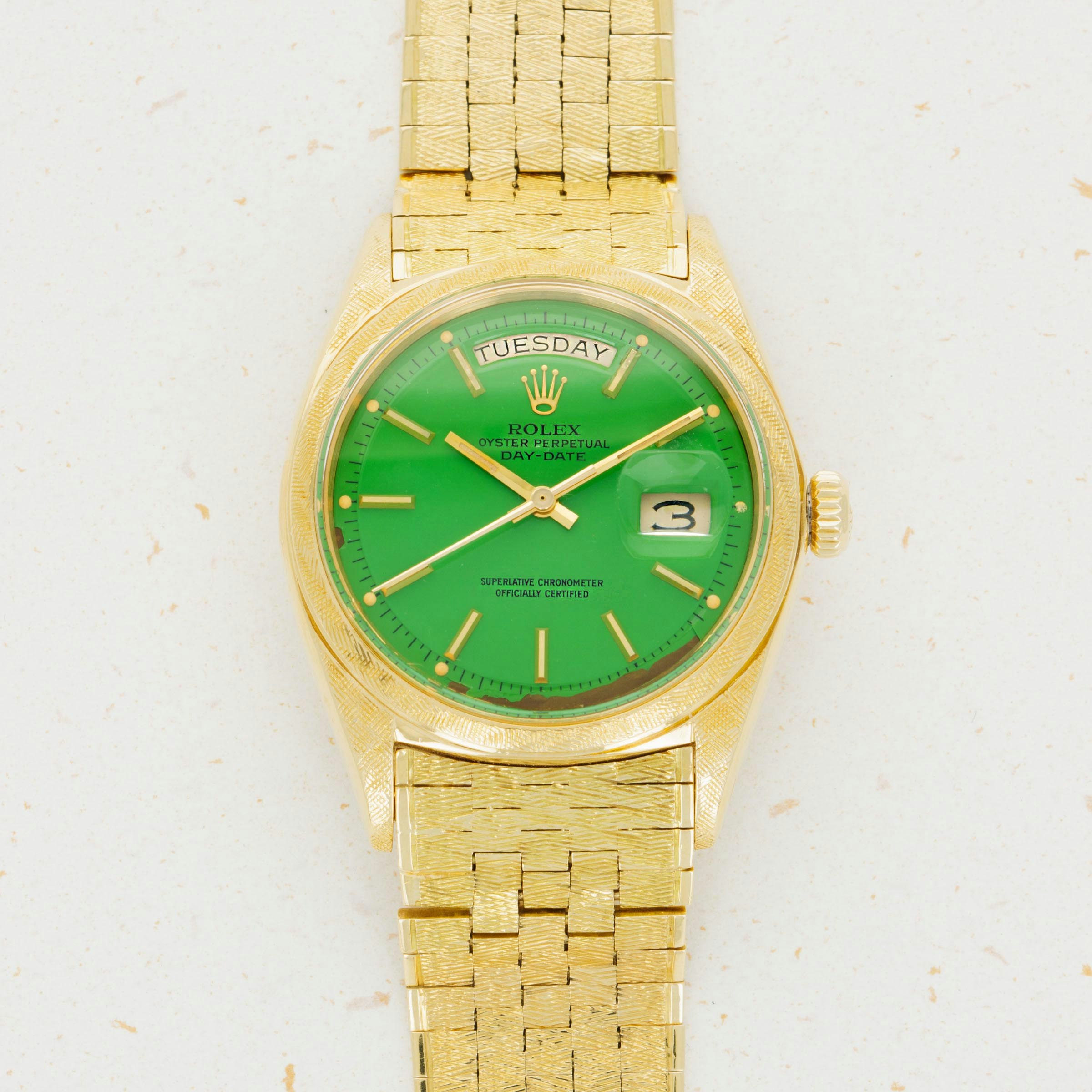 Thumbnail for Rolex Day-Date 1806 Green Stella Dial Florentine Finish Brick Bracelet