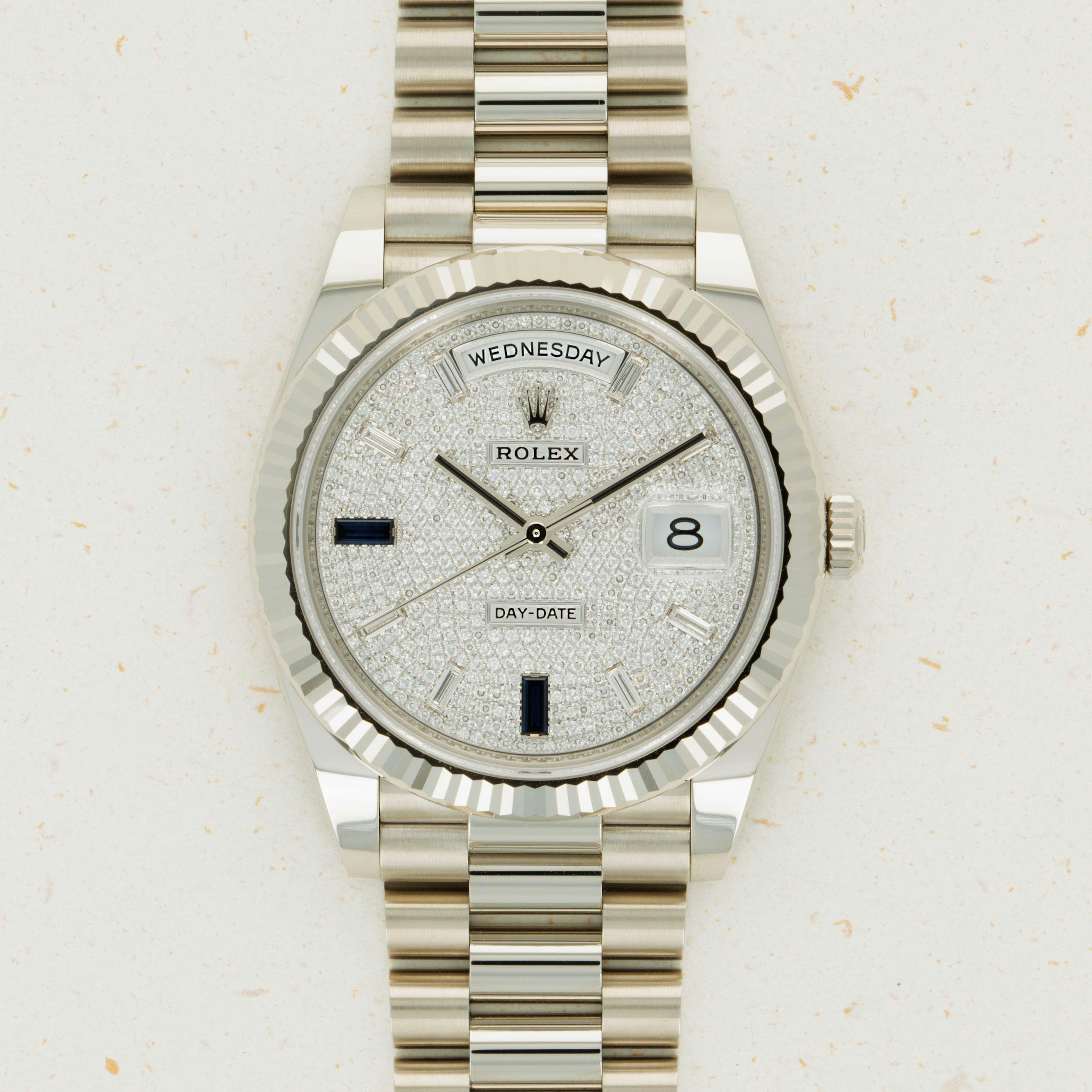 Thumbnail for Rolex Day-Date 40 228239 18k WG Baguette Indexes Pave Diamond Dial 