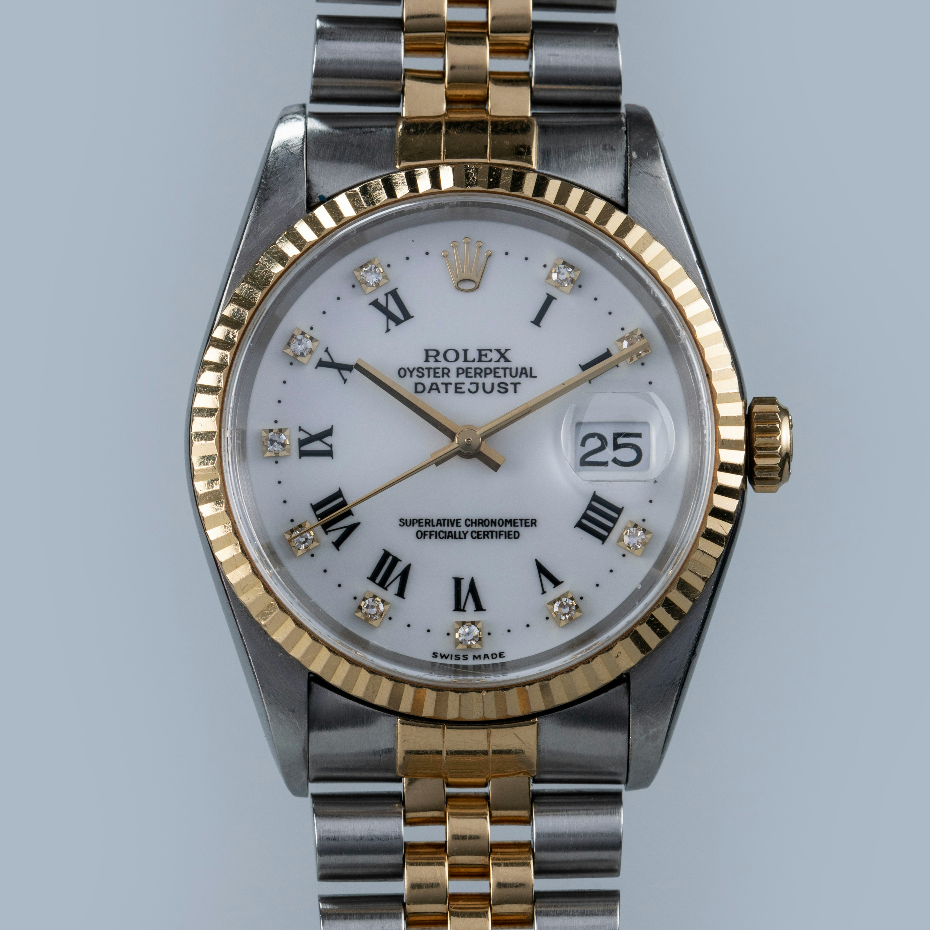 Thumbnail for Rolex Datejust 16203 White Diamond Dial Steel and 18K YG