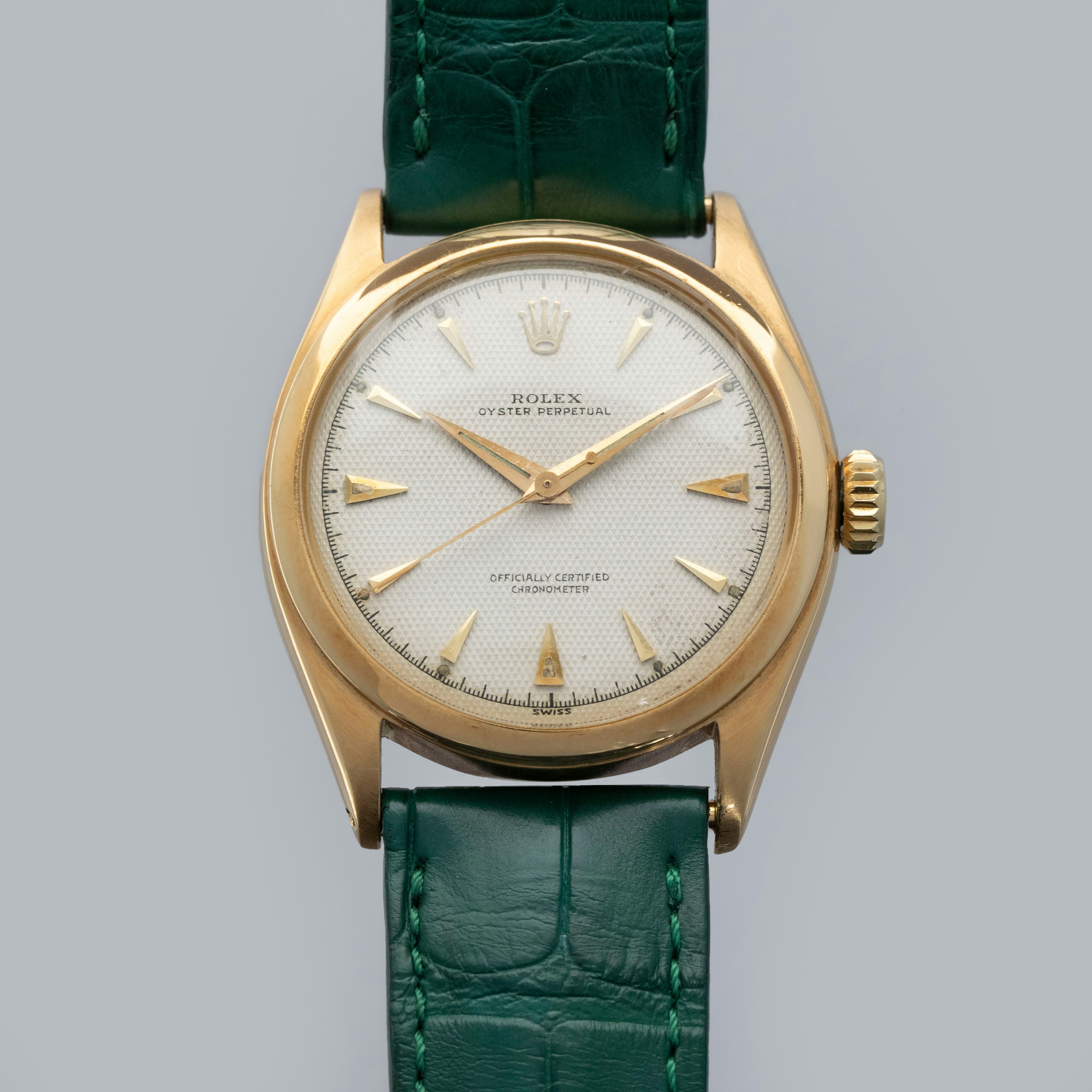 Thumbnail for Rolex Oyster Perpetual 6084 Semi-Bubbleback Waffle Dial 18k YG