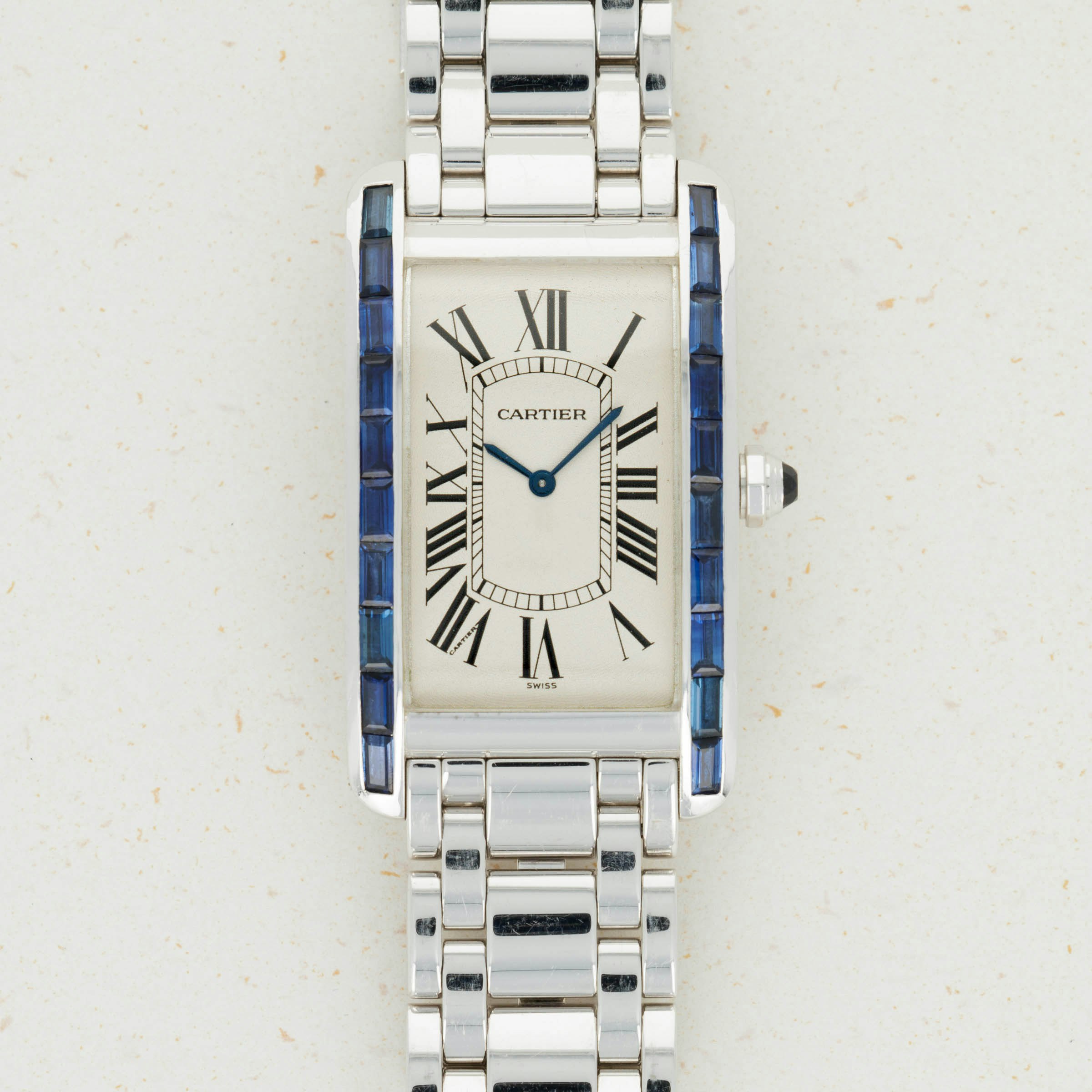Thumbnail for Cartier Tank Americaine Mechanical White Gold with Sapphires on Bracelet