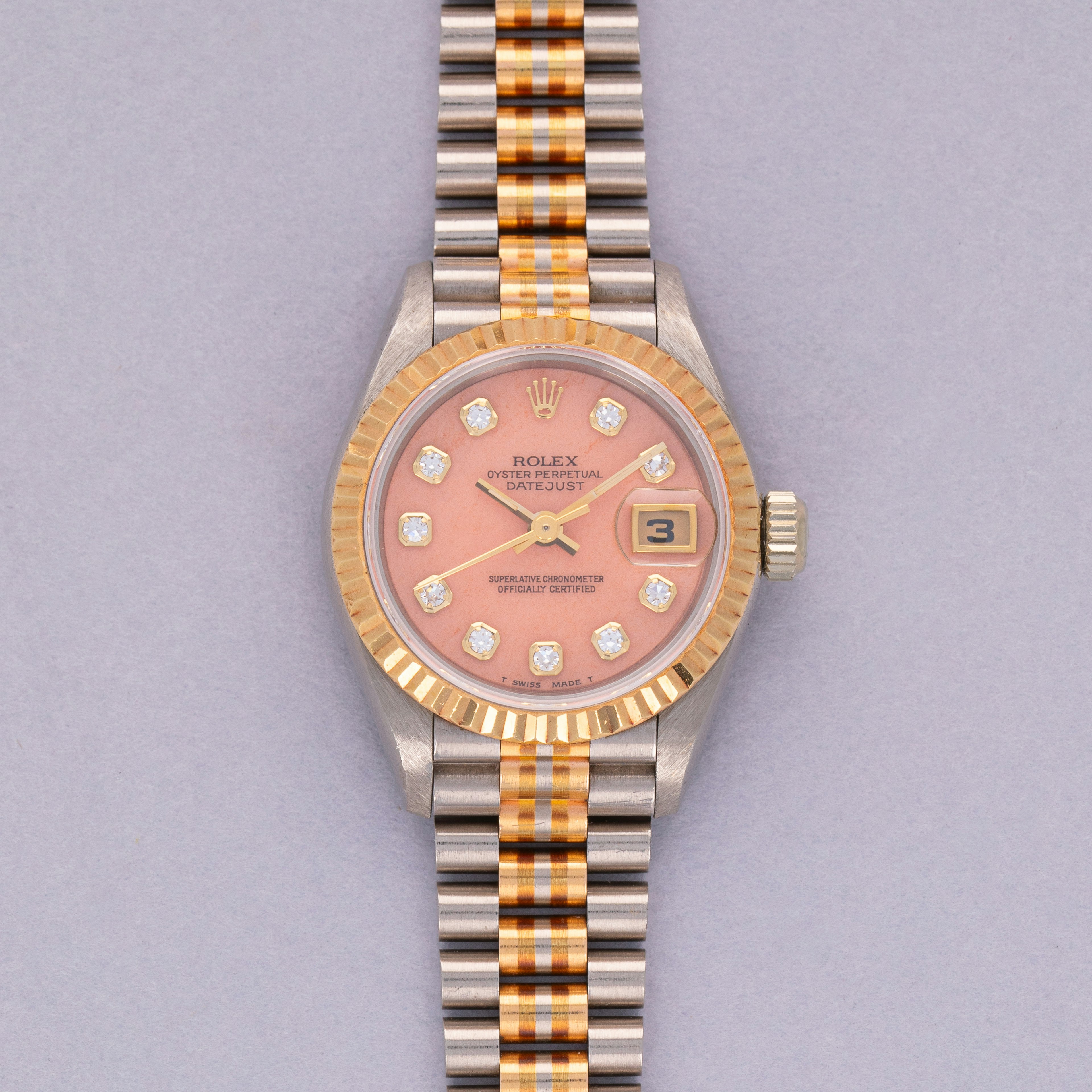 Thumbnail for Rolex Ladies Datejust Tridor 69179B Coral Diamond Dial Box and Papers 