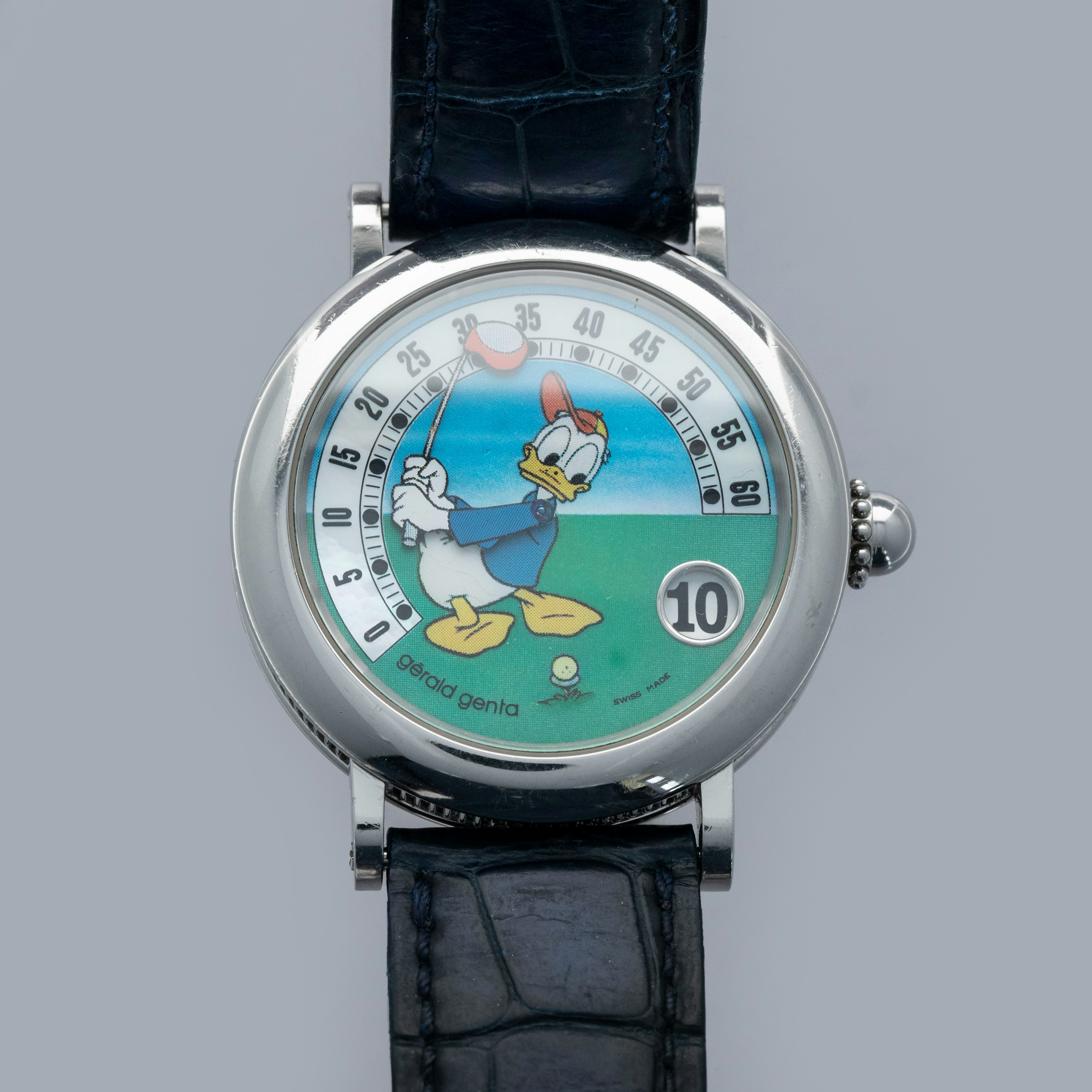 Thumbnail for Gerald Genta Retro Fantasy G3632 Donald Duck Golf Retrograde Jump Hour Steel