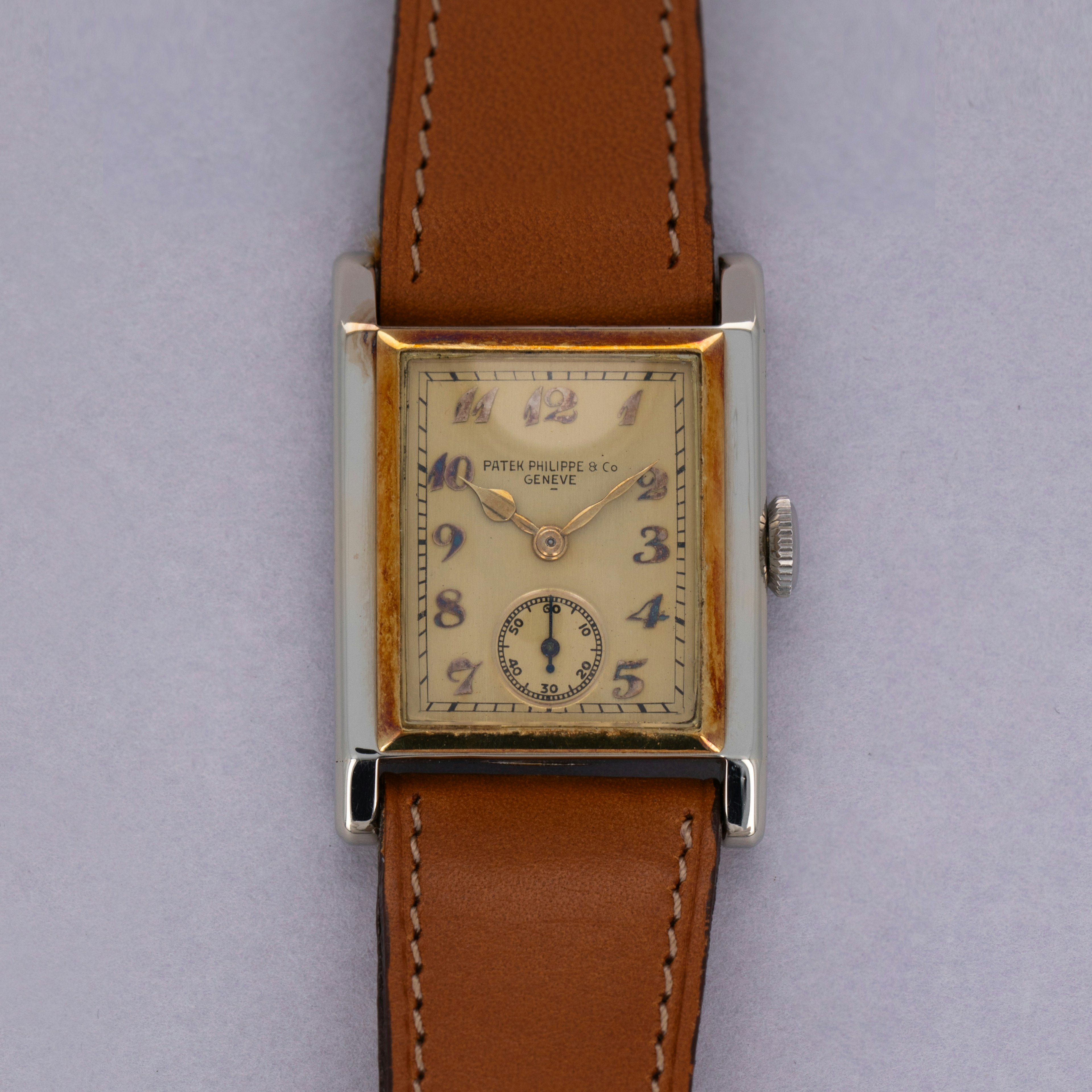 Thumbnail for Patek Philippe Pre-Reference Rectangular Champagne Breguet Dial Two-Tone 18k Gold
