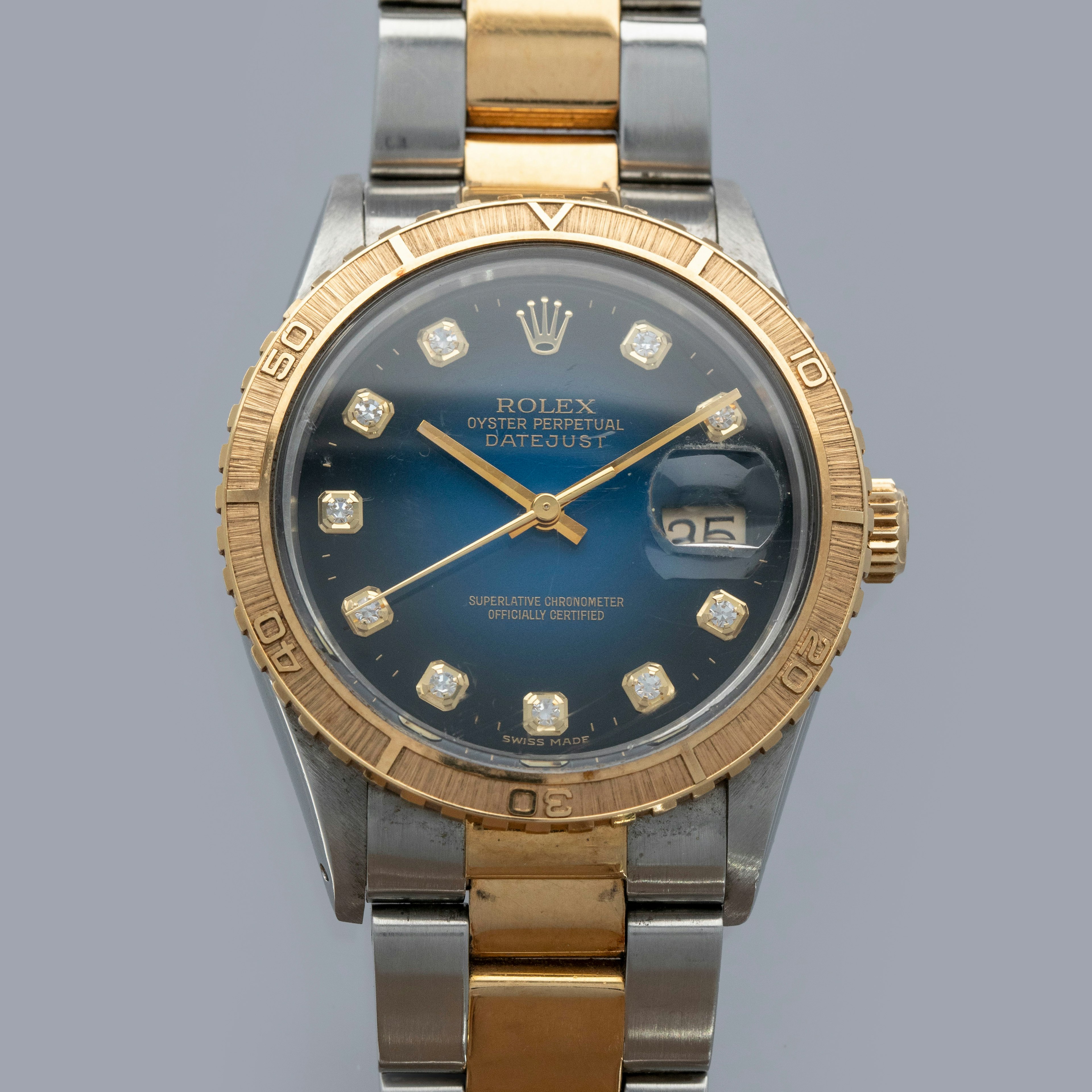 Thumbnail for Rolex Datejust Turn-o-Graph 16253 Diamond Blue Vignette Dial Two-Tone Box and Papers