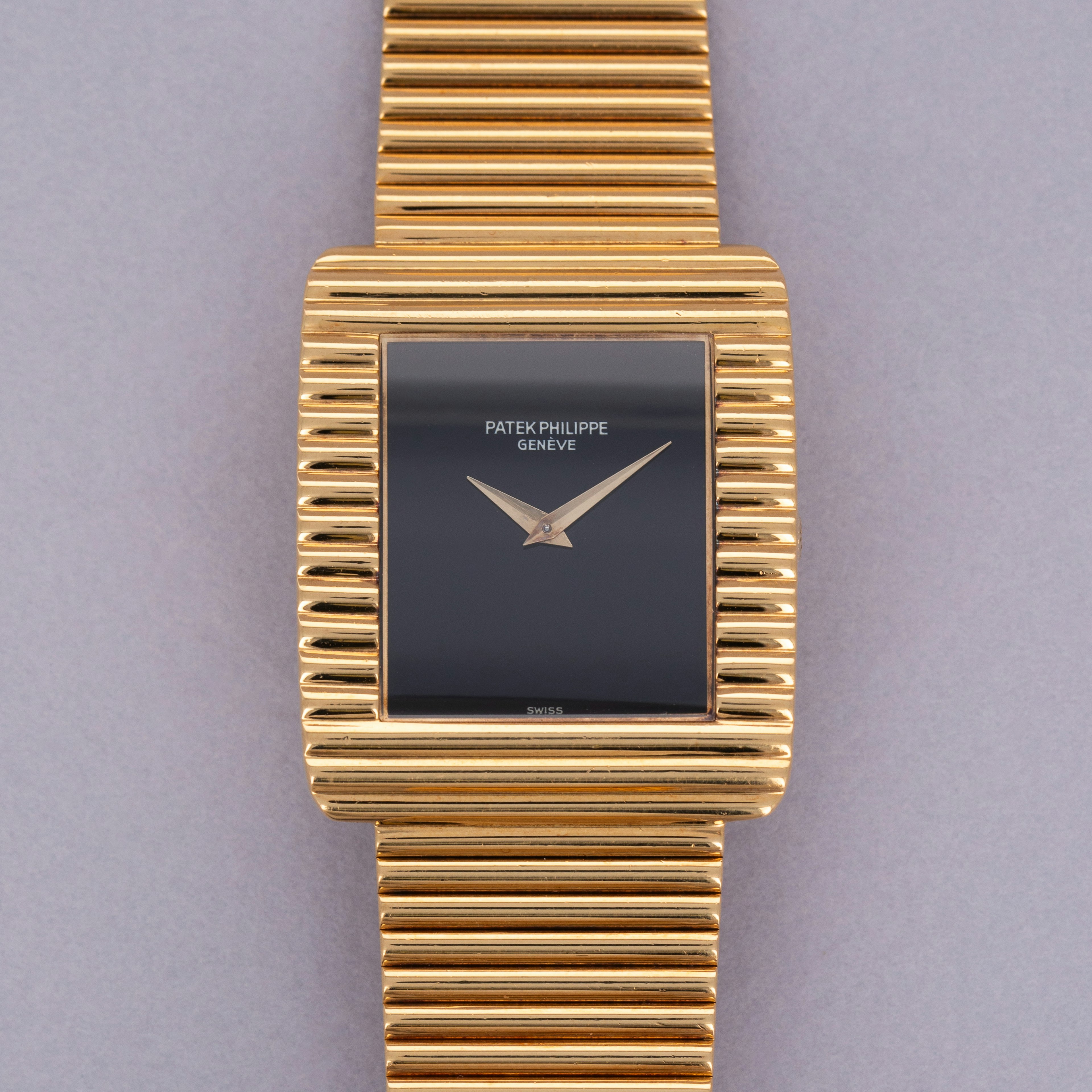 Thumbnail for Patek Philippe 3733/1J Onyx Dial Integrated Ribbed Bracelet 18k YG