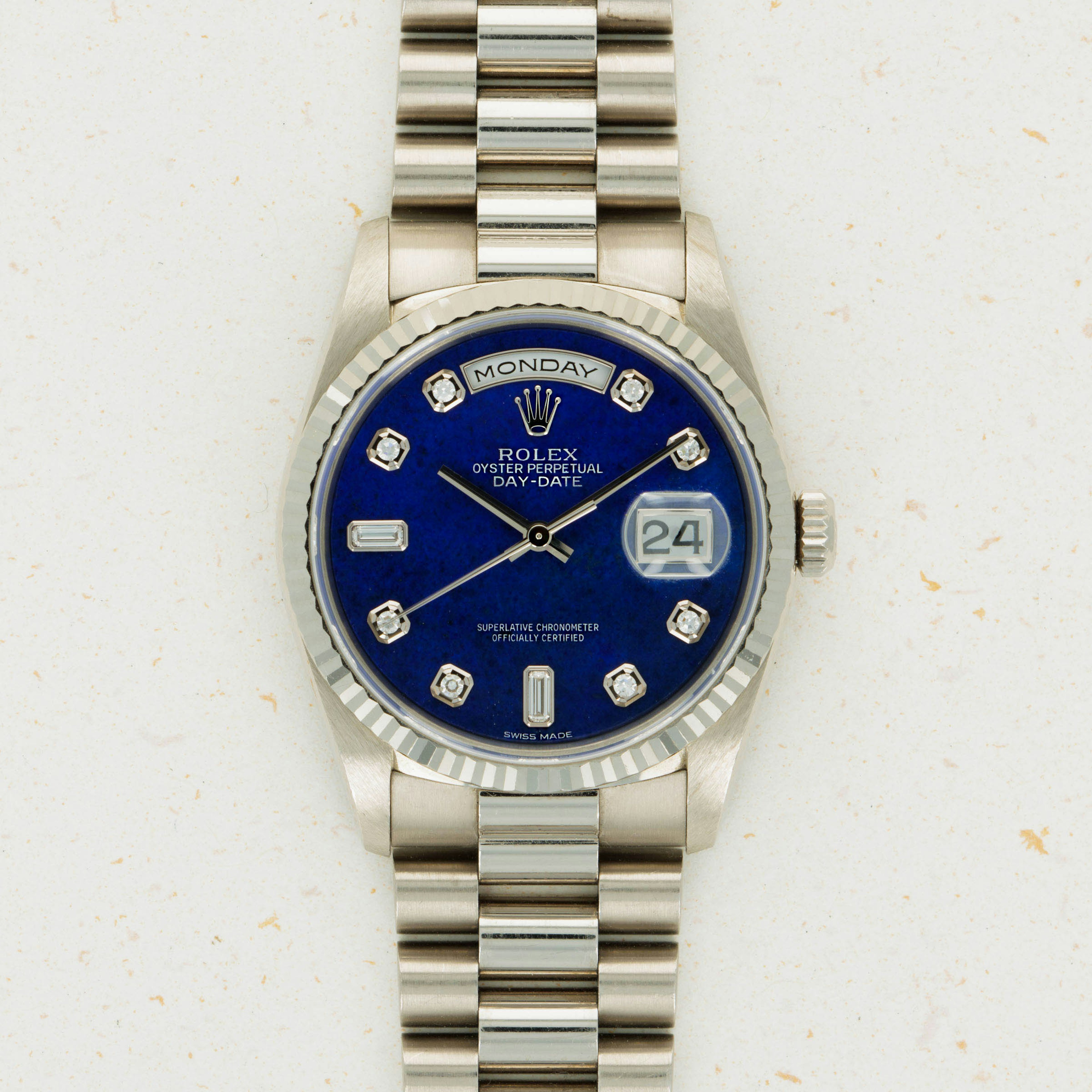 Thumbnail for Rolex Day-Date 18239 White Gold Lapis Lazuli Diamond Dial