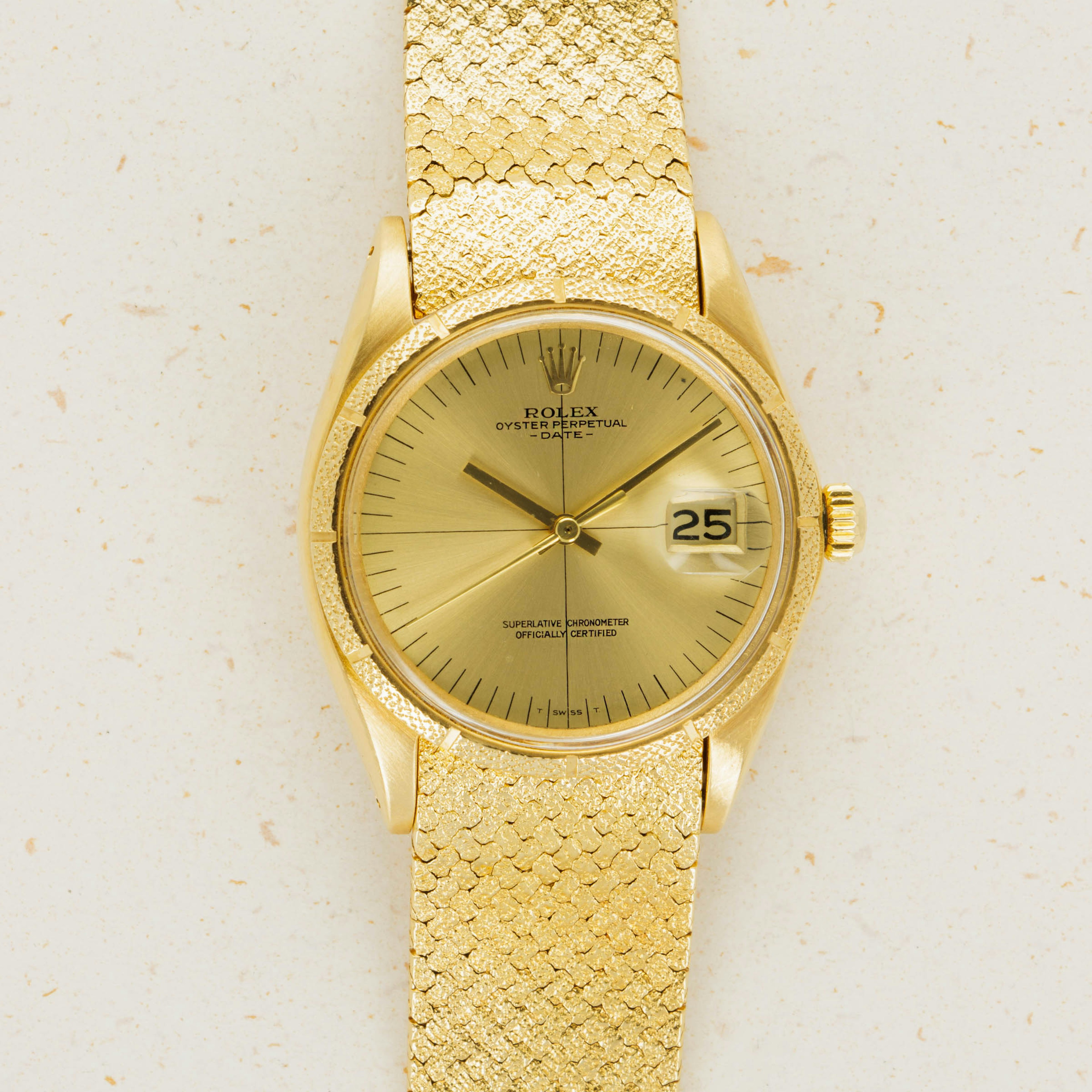 Rolex Date 1510 Zephyr Dial Morellis Finish 18k YG
