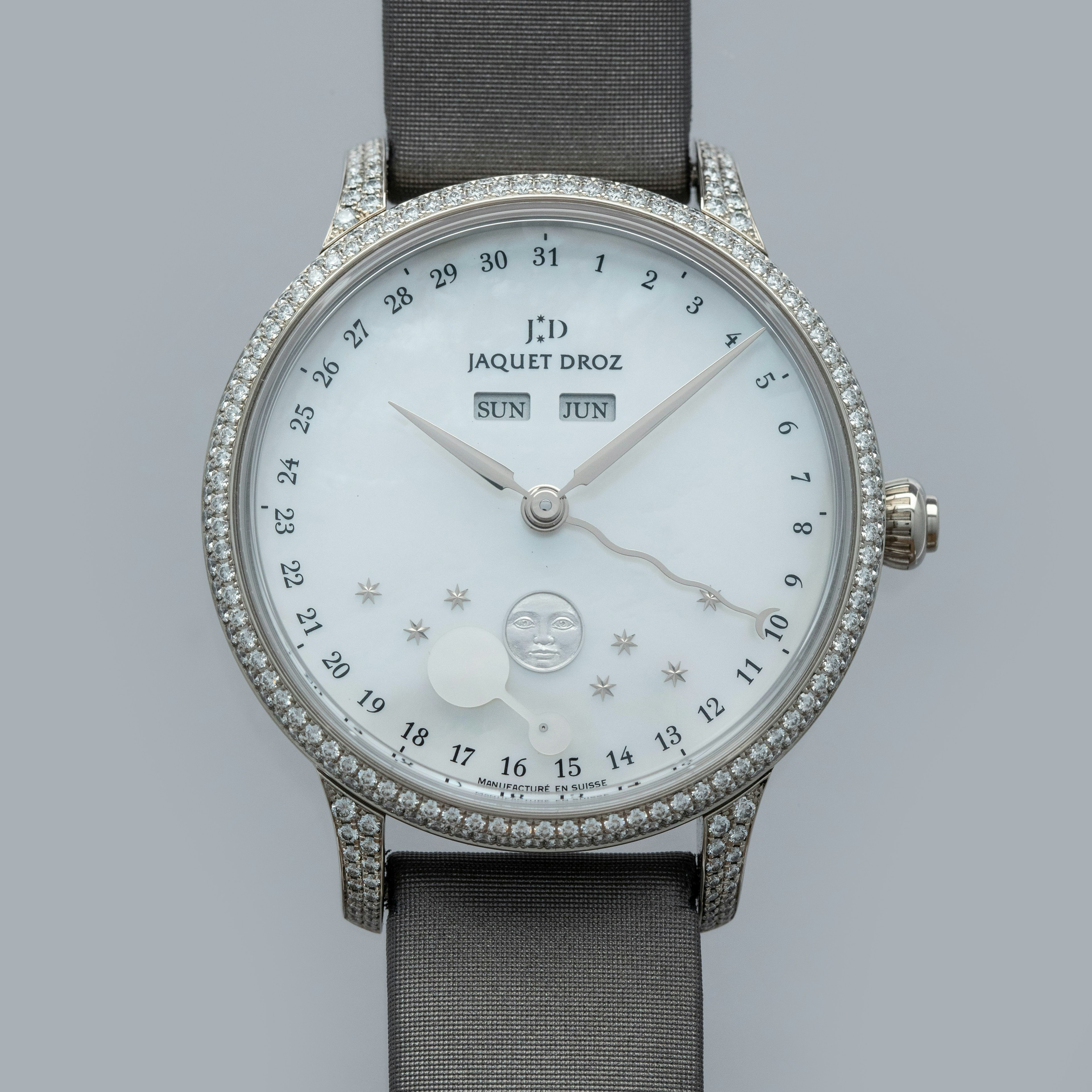 Thumbnail for Jaquet Droz Astrale Calendar Moonphase J012614570 MOP Dial Diamond Case 18k WG