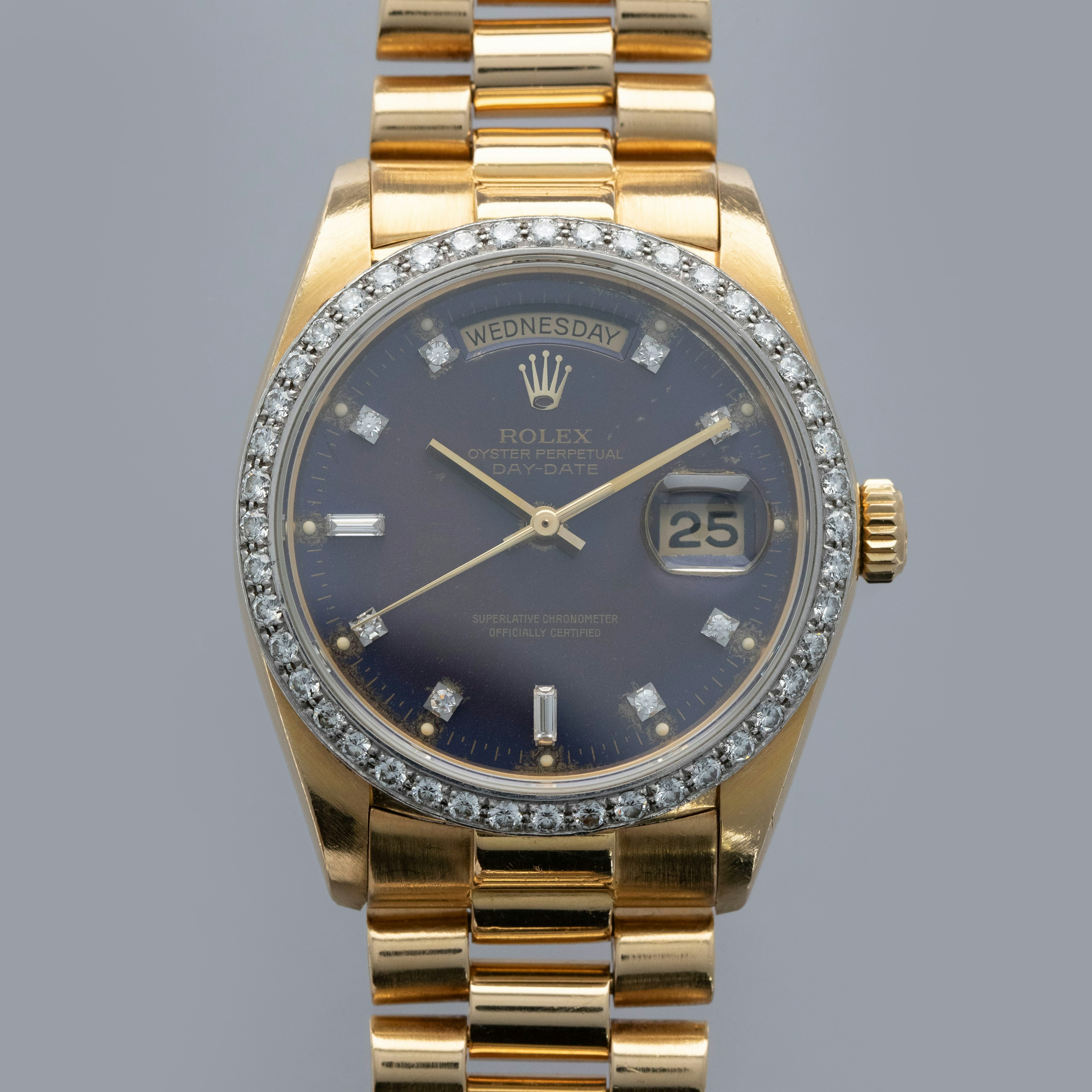 Thumbnail for Rolex Day-Date 18048 Factory Diamond Bezel Blue Diamond Dial 18k YG
