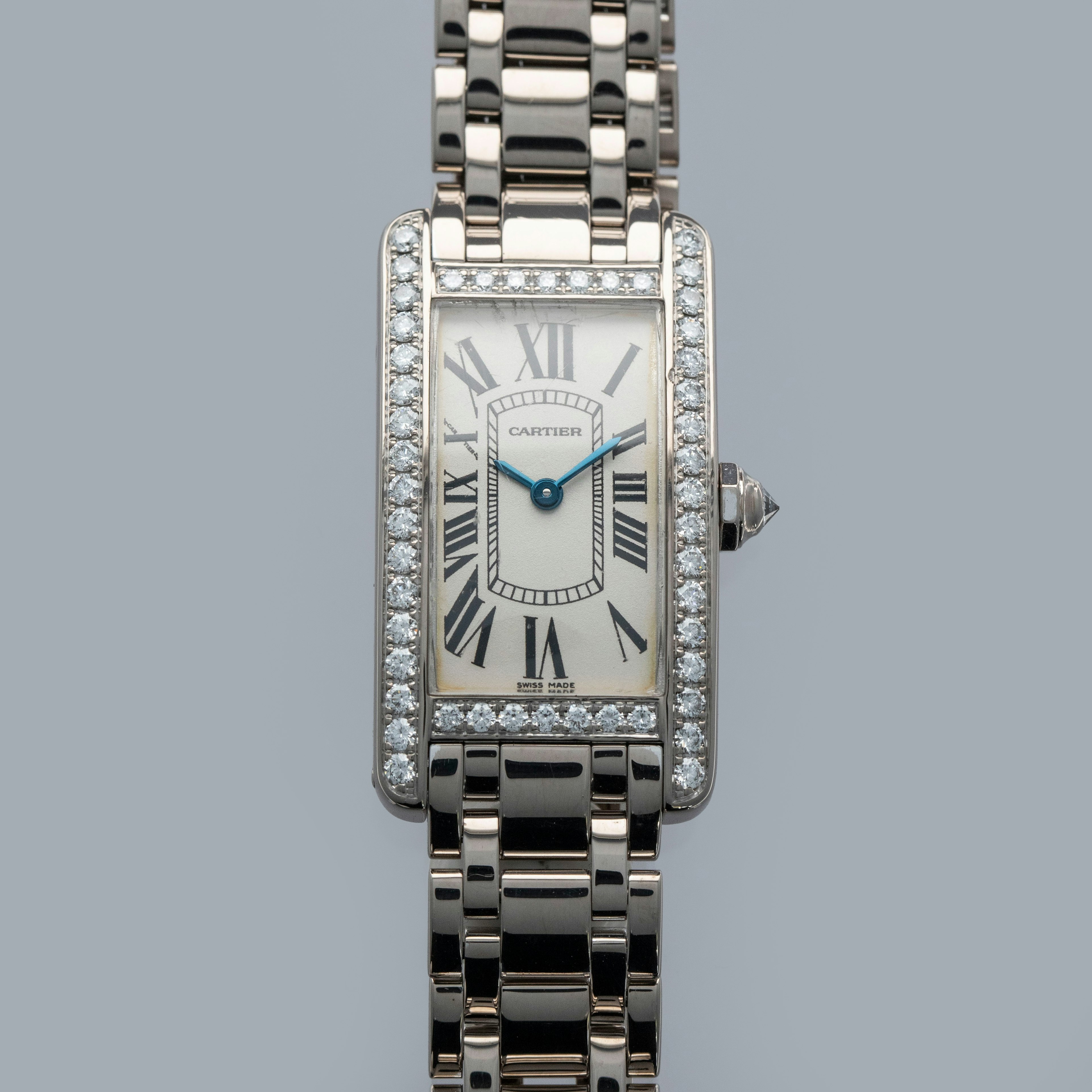 Thumbnail for Cartier Tank Americaine WB7073L1 Quartz Diamond Bezel 18k WG 