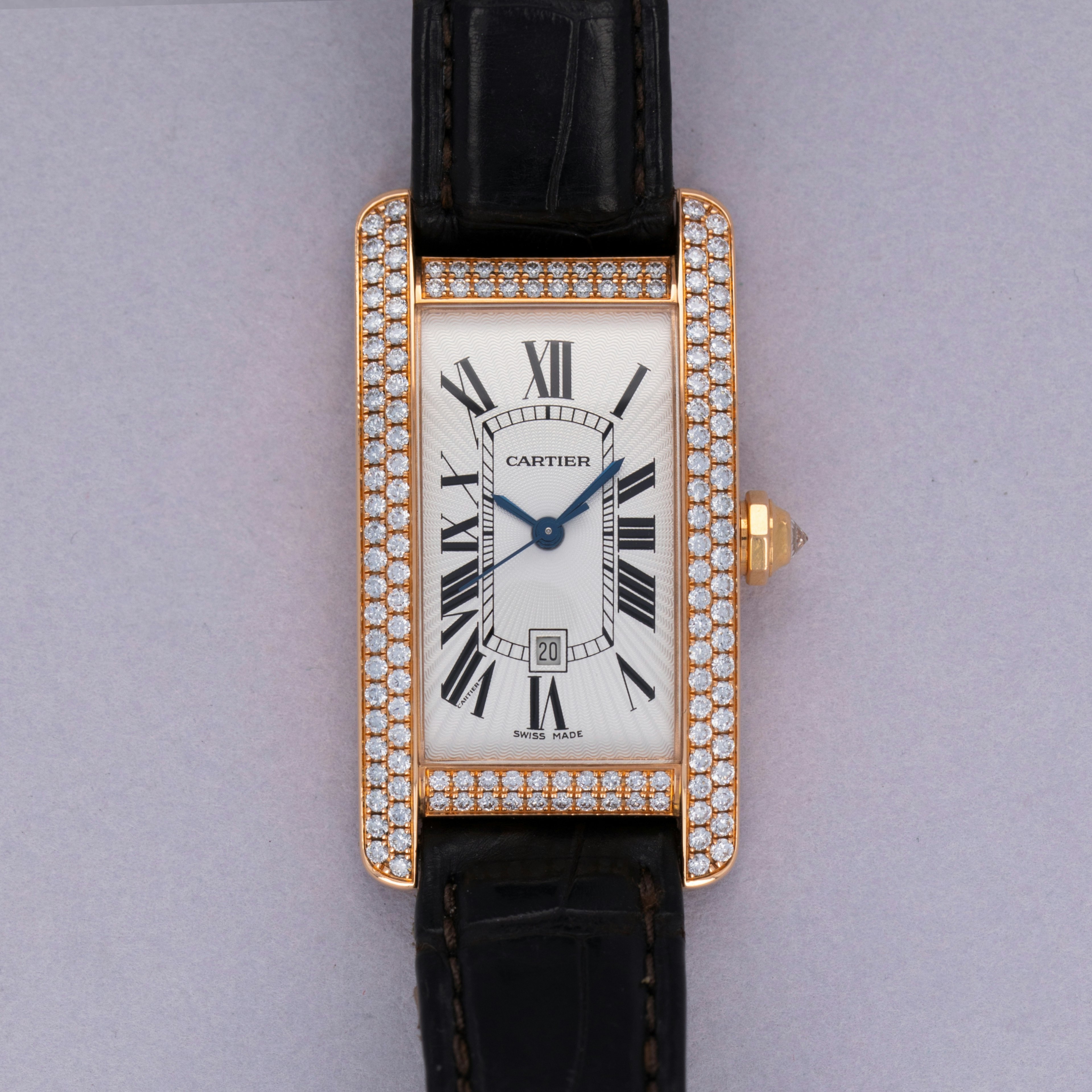Thumbnail for Cartier Tank Americaine Midsize 2504 Pave Diamond Case 18k RG