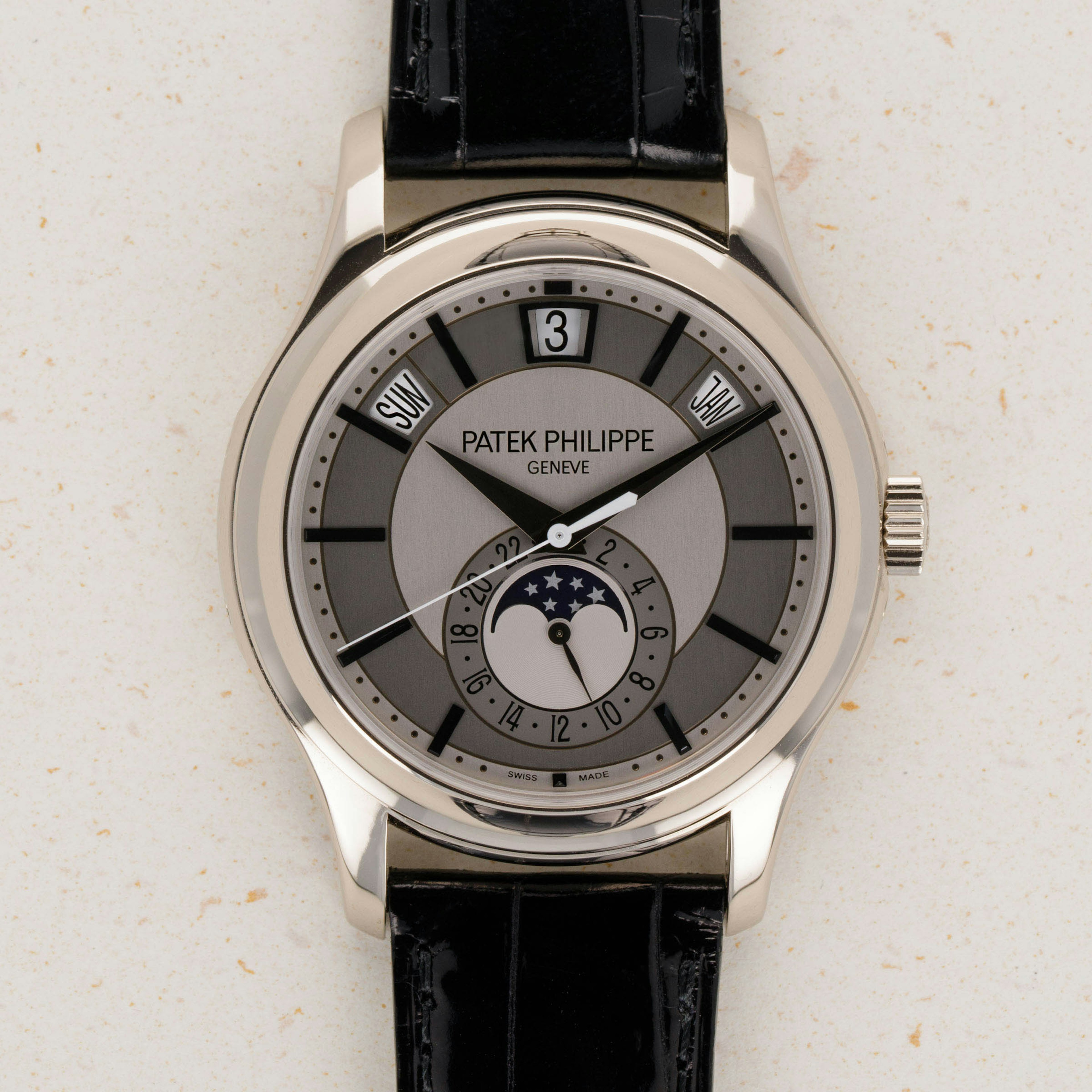 Patek Philippe Annual Calendar Moonphase 5205G 001 18k WG Auctions Loupe This