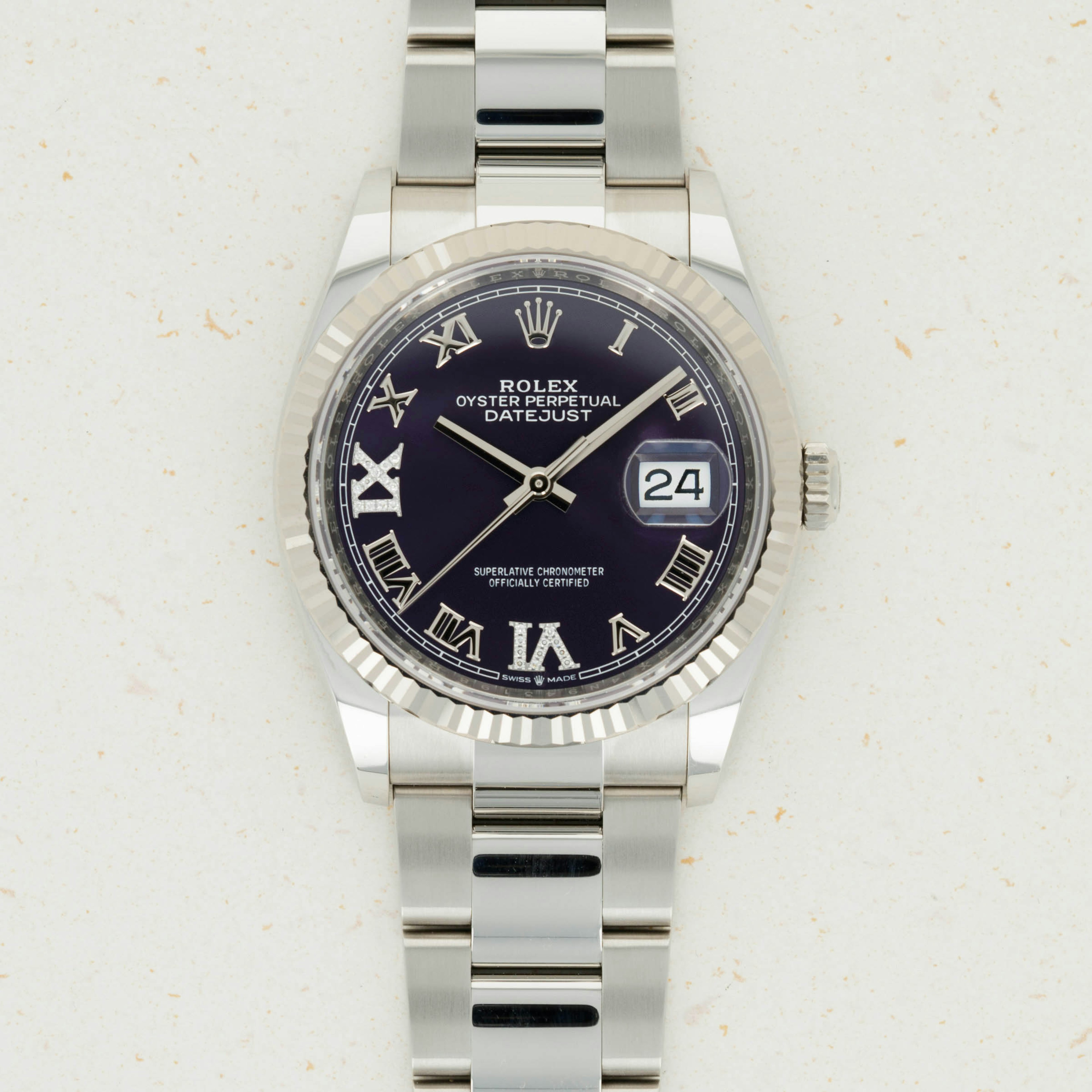 Thumbnail for Rolex Datejust 36mm Diamond Indexes Aubergine Dial 126234