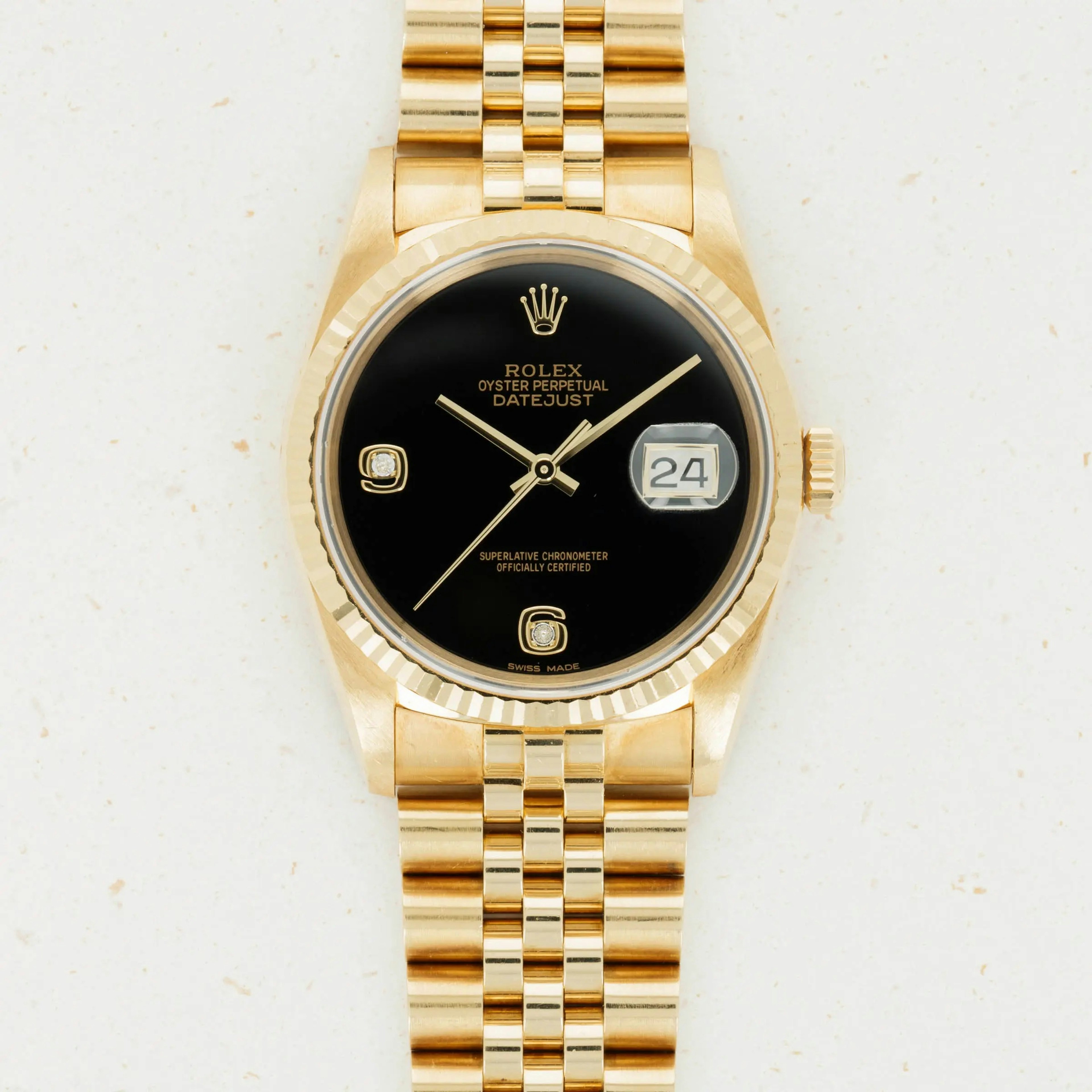 Thumbnail for Rolex Datejust  18k Gold 16238 Onyx Diamond Dial 