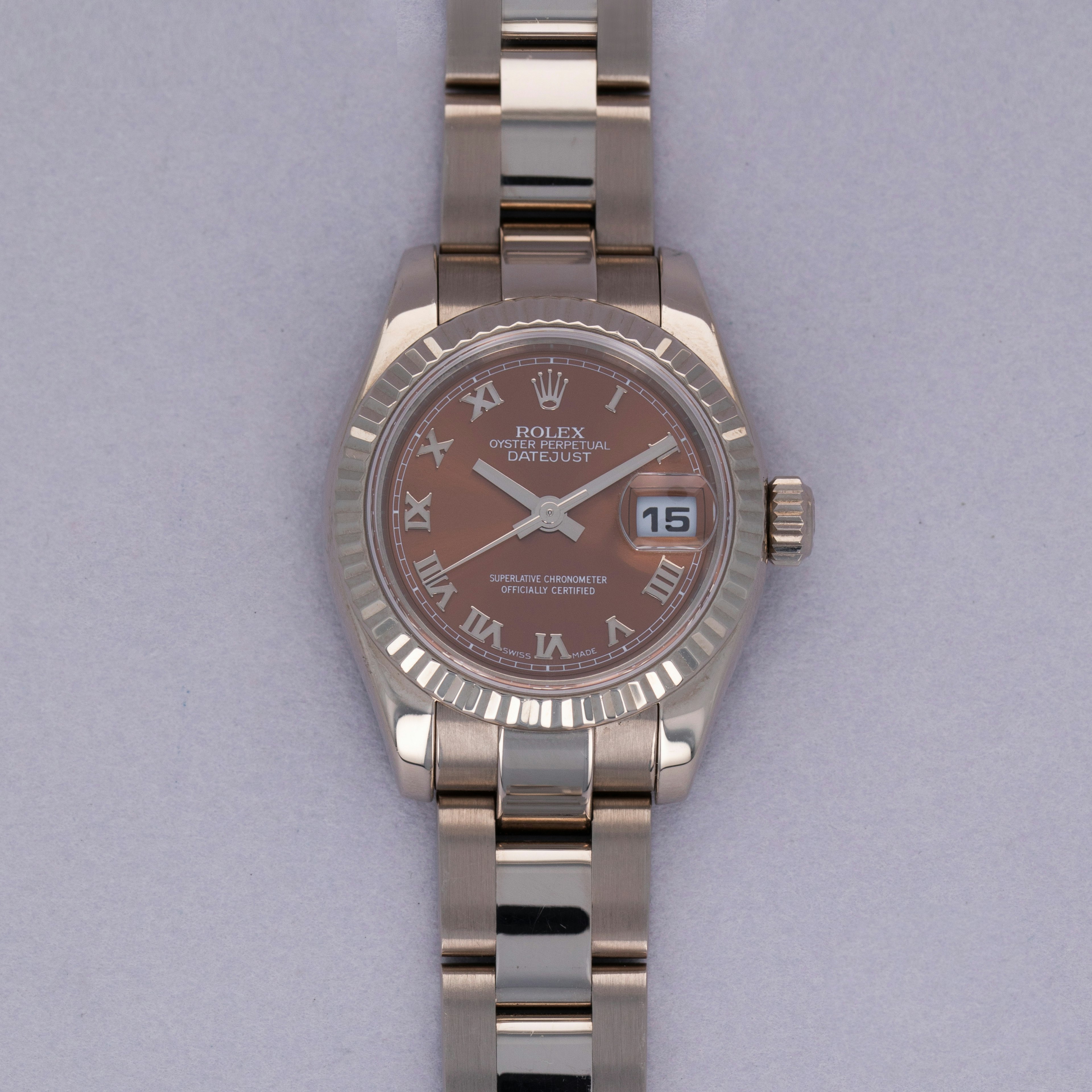 Thumbnail for Rolex Lady Datejust 26 179179 Bronze Dial Fluted Bezel Oyster Bracelet 18k WG
